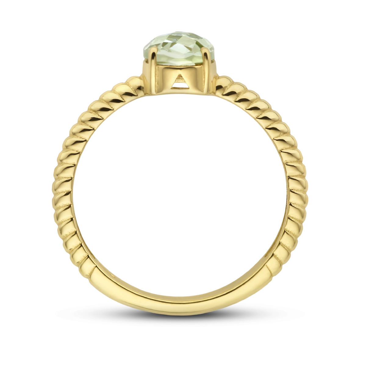 14-karaat gouden ring gedraaid met groen amethist 0.80 crt