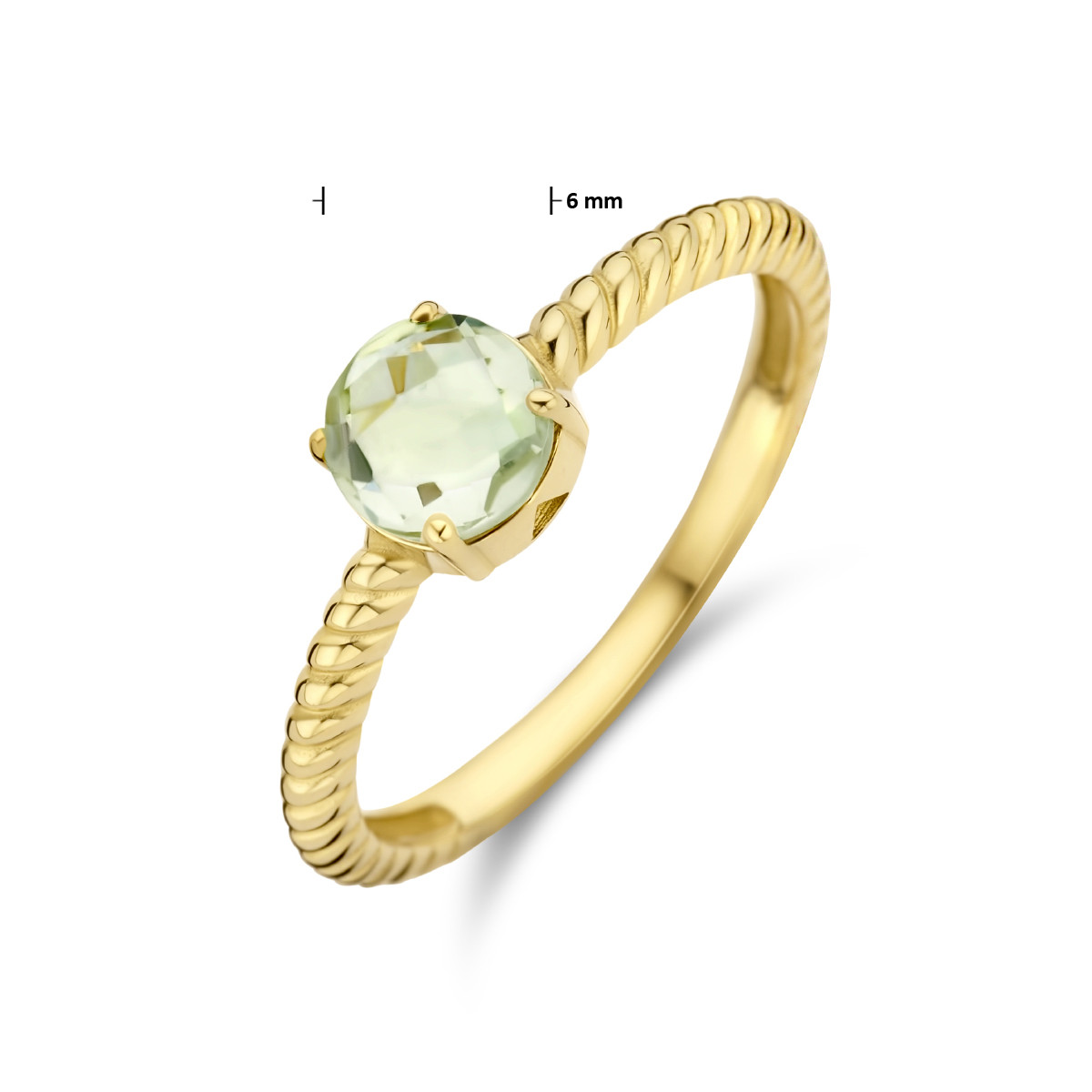 14-karaat gouden ring gedraaid met groen amethist 0.80 crt