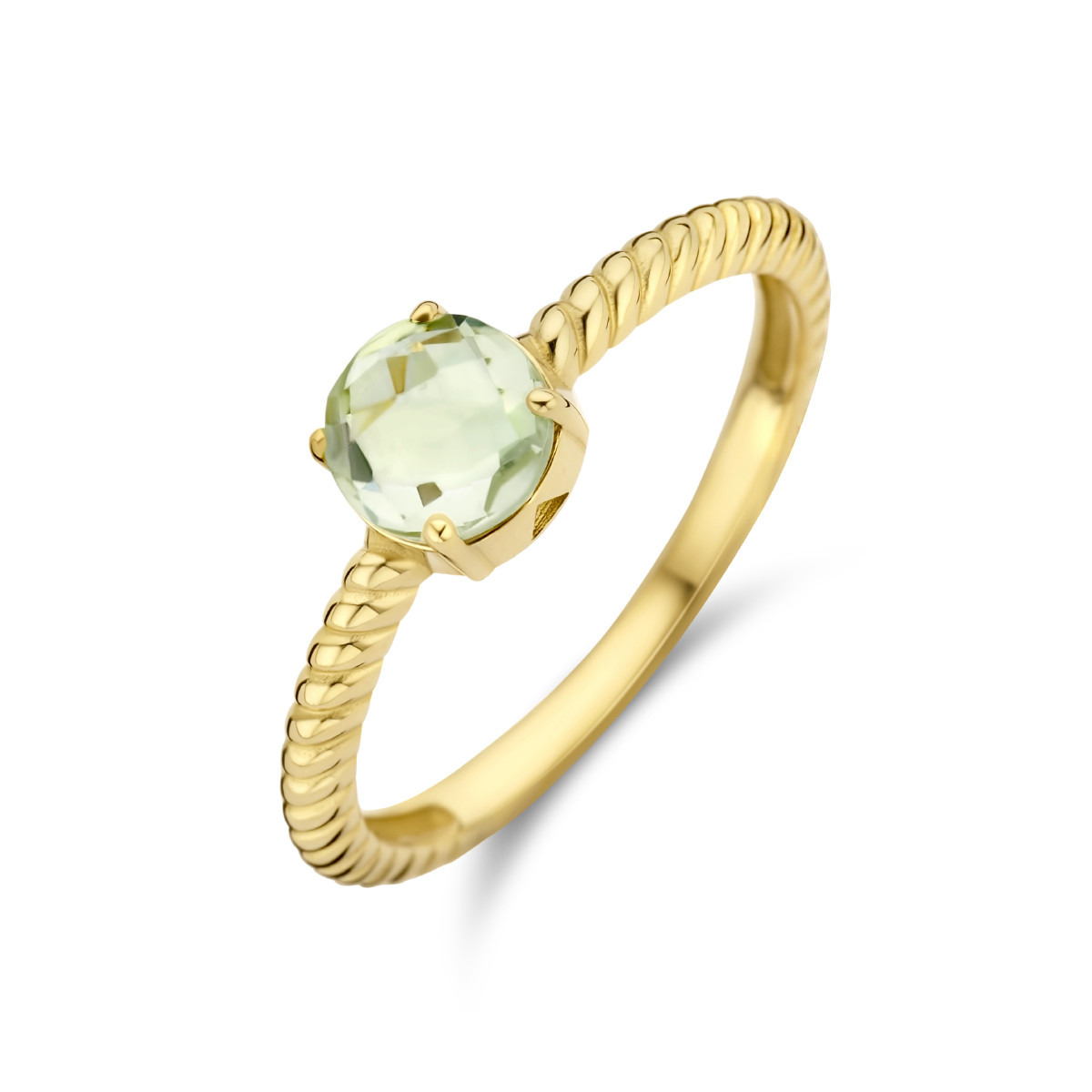 14-karaat gouden ring gedraaid met groen amethist 0.80 crt