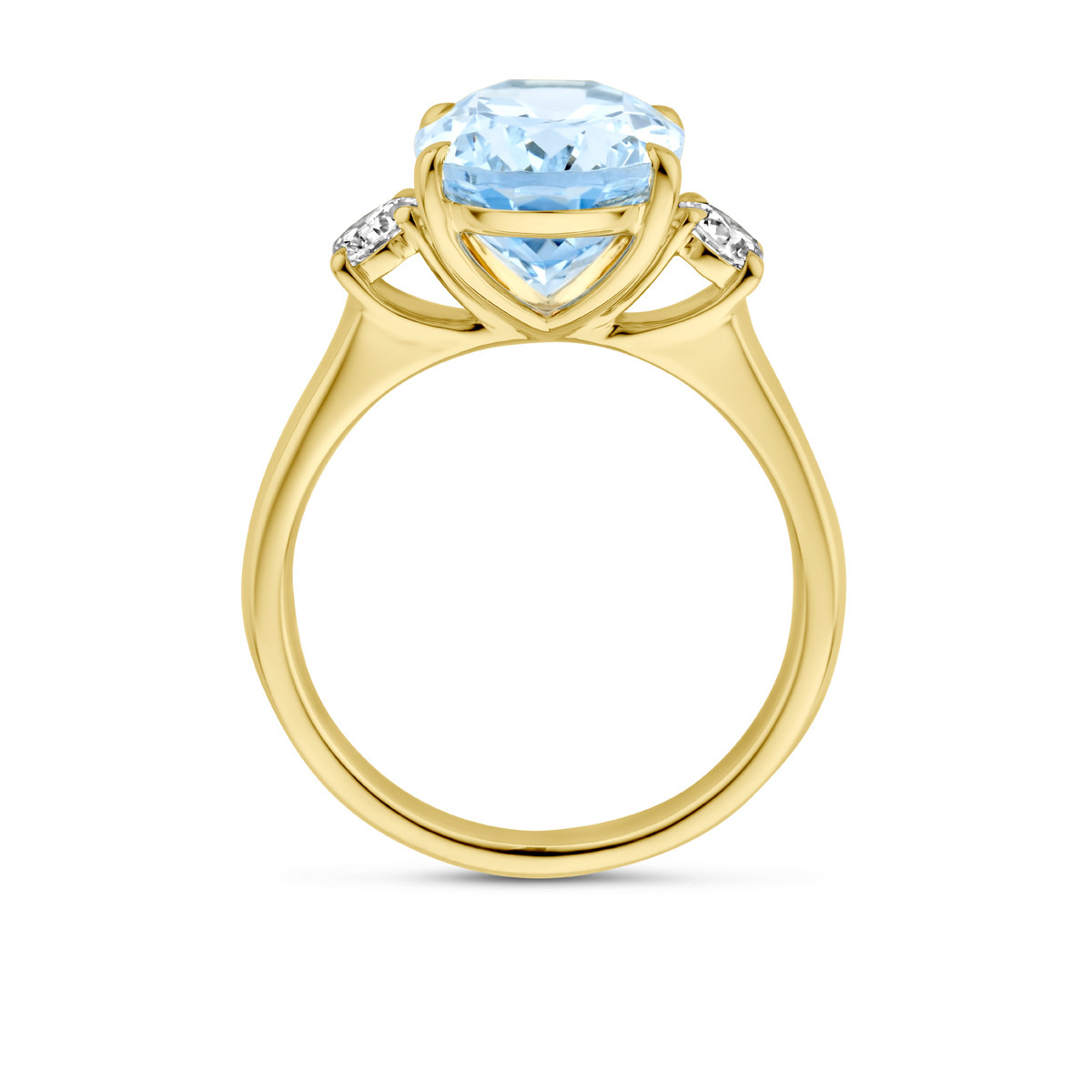 14-karaat gouden ring met 0.35 crt lab grown diamanten en topaas blauwe steen 12 mm breed
