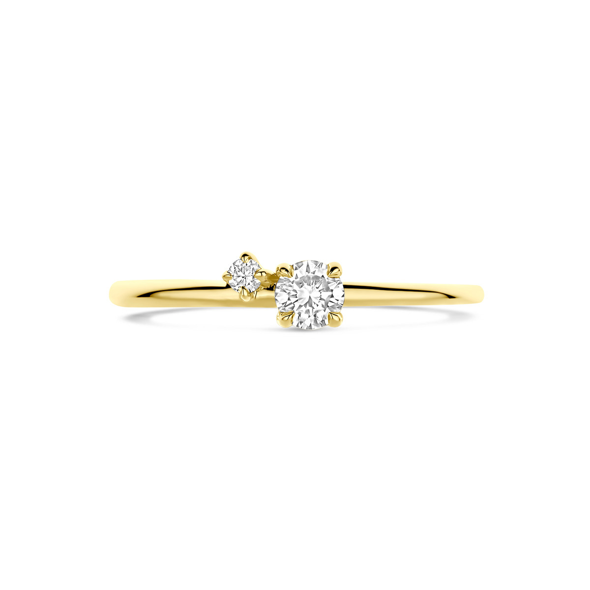 14-karaat gouden ring met 2 briljant geslepen lab diamanten 0.20 crt 4.5 mm breed