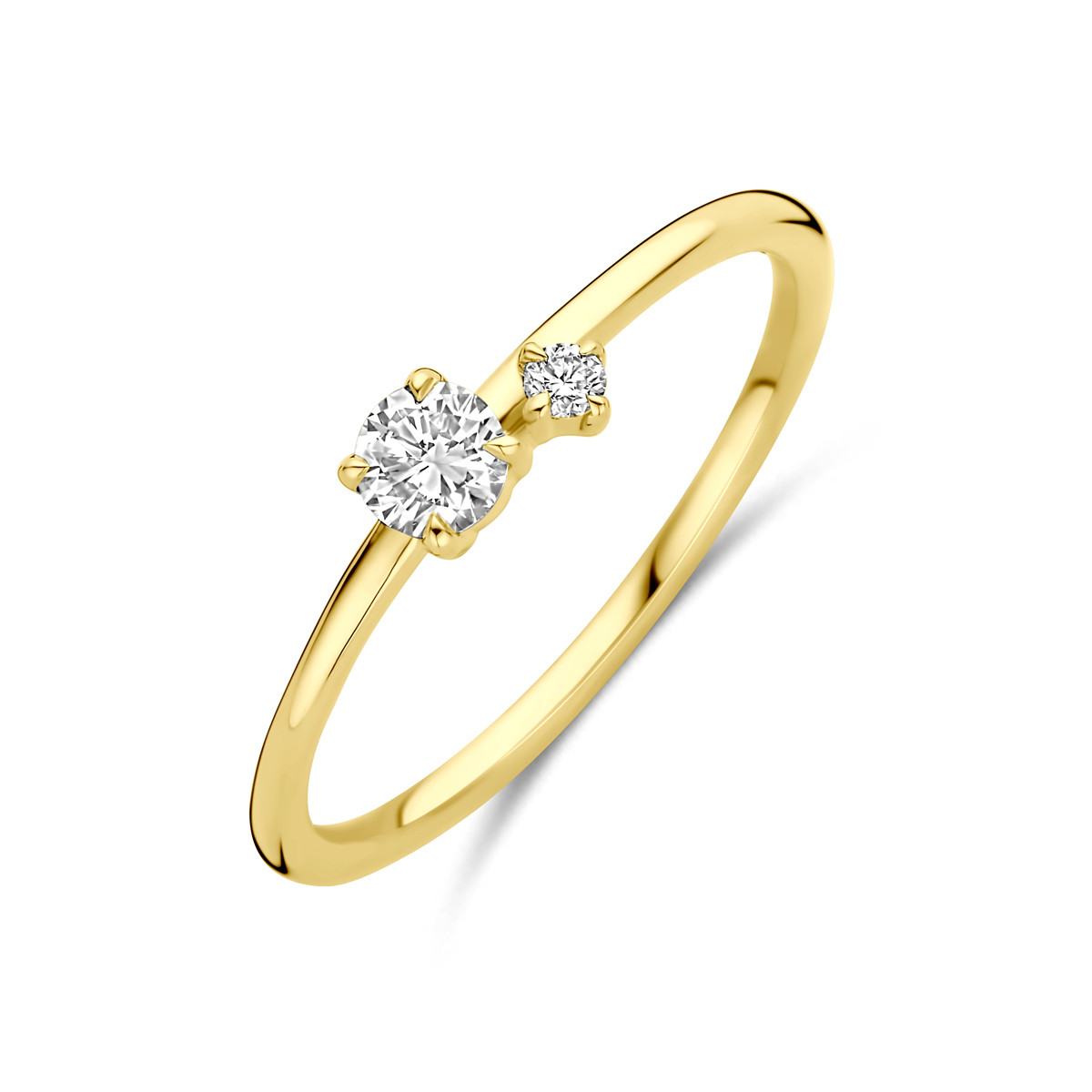 14-karaat gouden ring met 2 briljant geslepen lab diamanten 0.20 crt 4.5 mm breed
