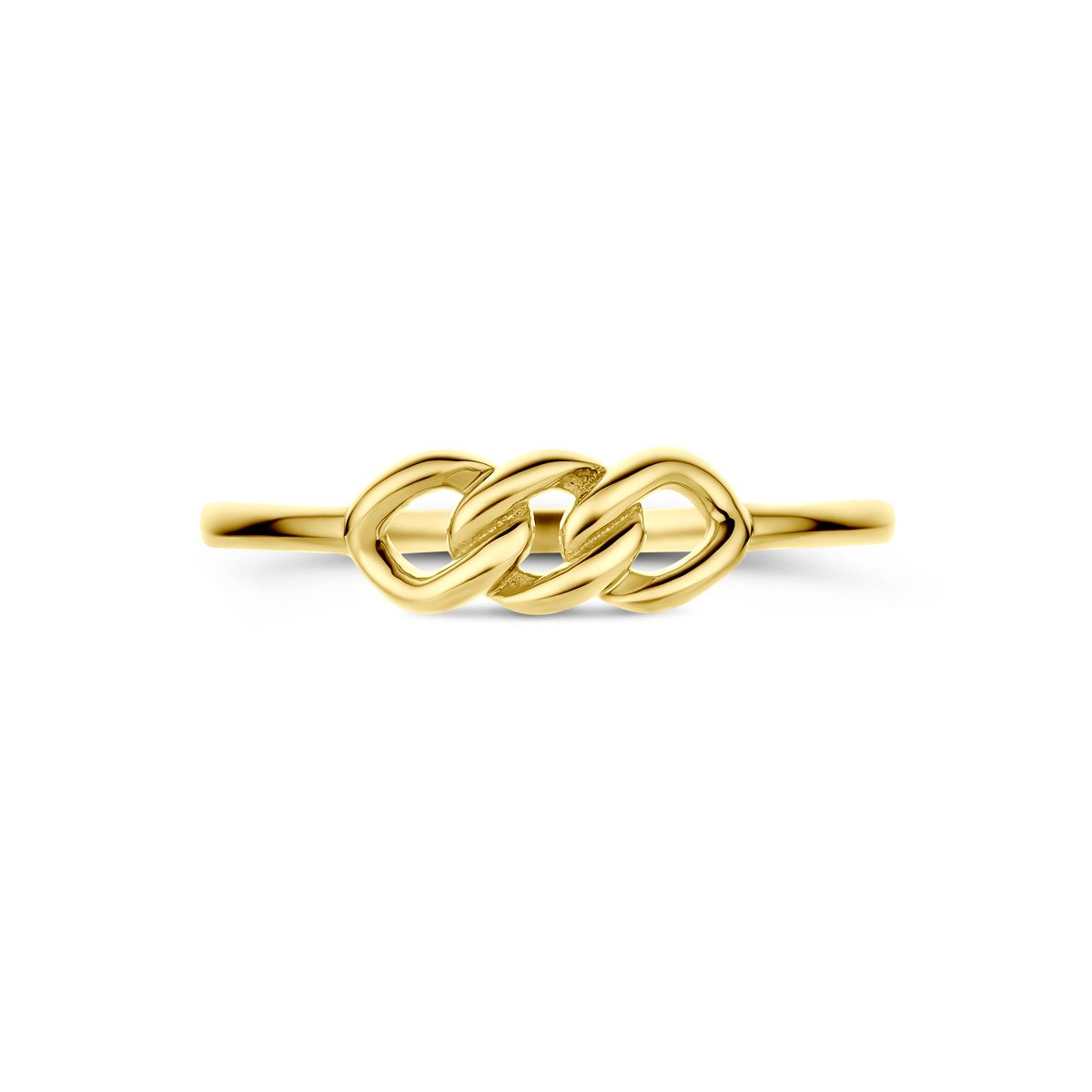 14-karaat gouden ring met 3 gedraaide glanzende schakels 4.5 mm breed