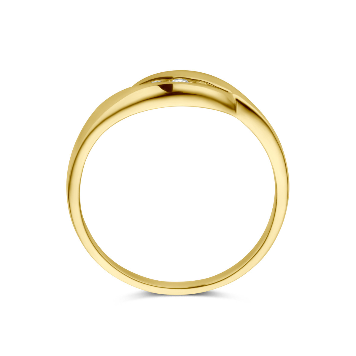 14-karaat gouden ring met 3 zirkonia's en slag 6 mm breed