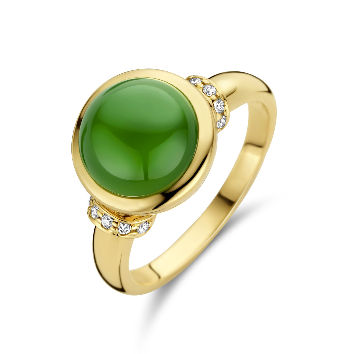 14-karaat gouden ring met agaat en diamanten 0.08 crt