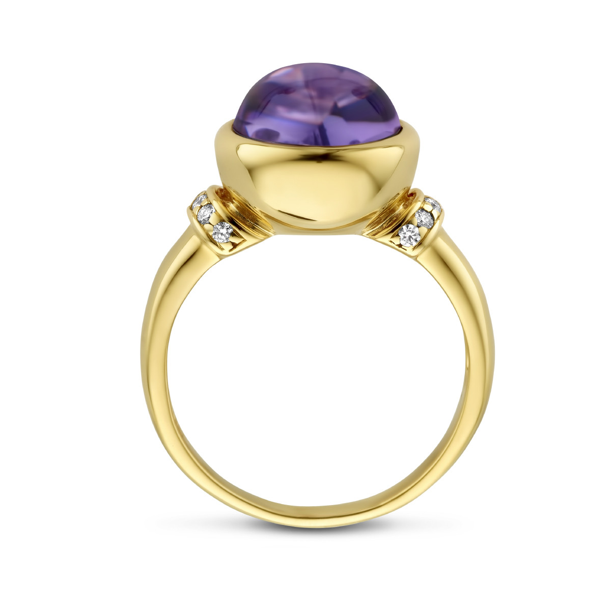 14-karaat gouden ring met amethist en diamanten 0.08 crt