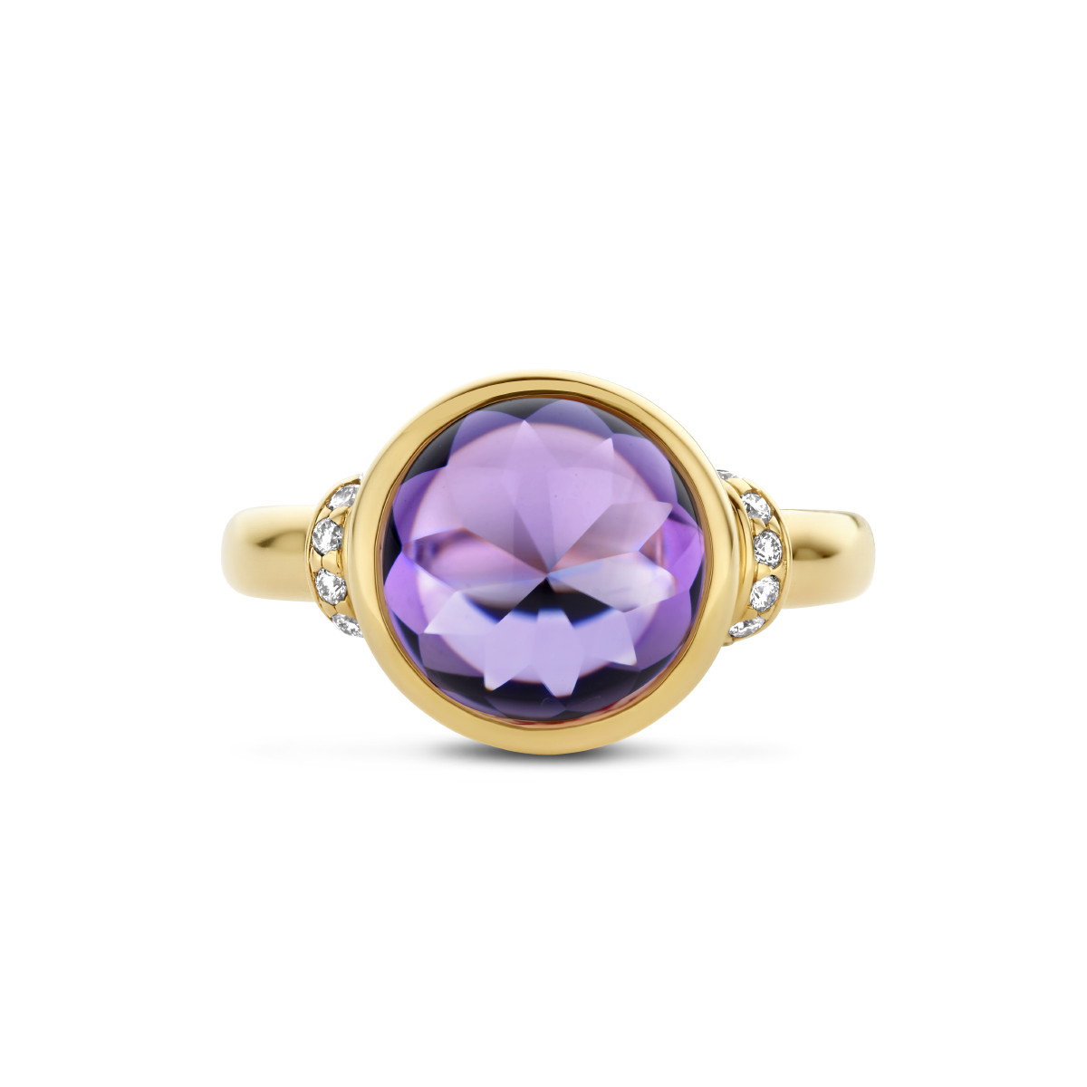 14-karaat gouden ring met amethist en diamanten 0.08 crt