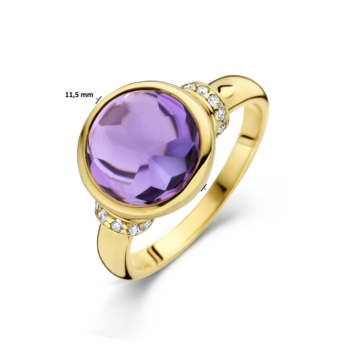 14-karaat gouden ring met amethist en diamanten 0.08 crt