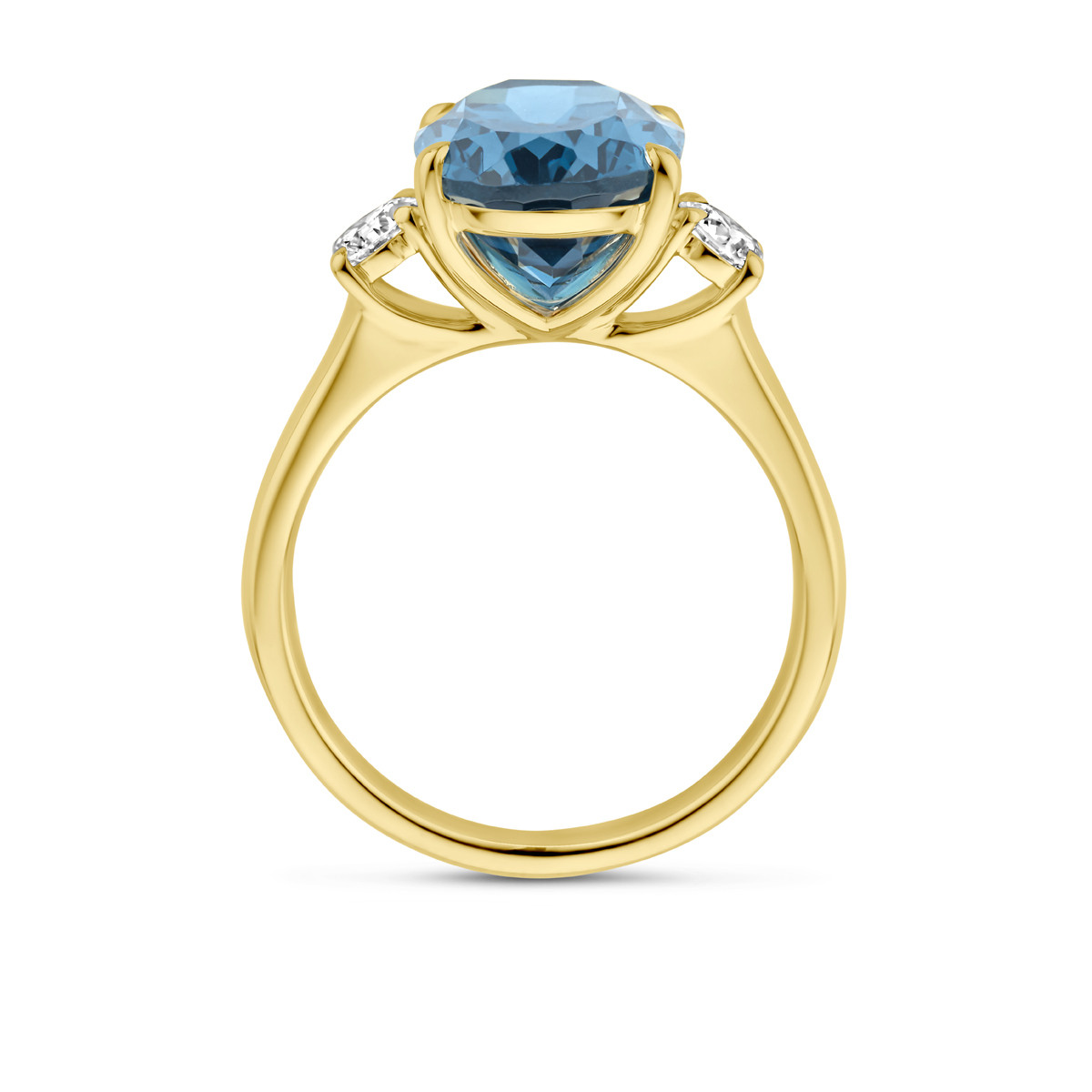 14-karaat gouden ring met blauwe topaas en 0.35 crt lab grown diamanten 9 mm breed
