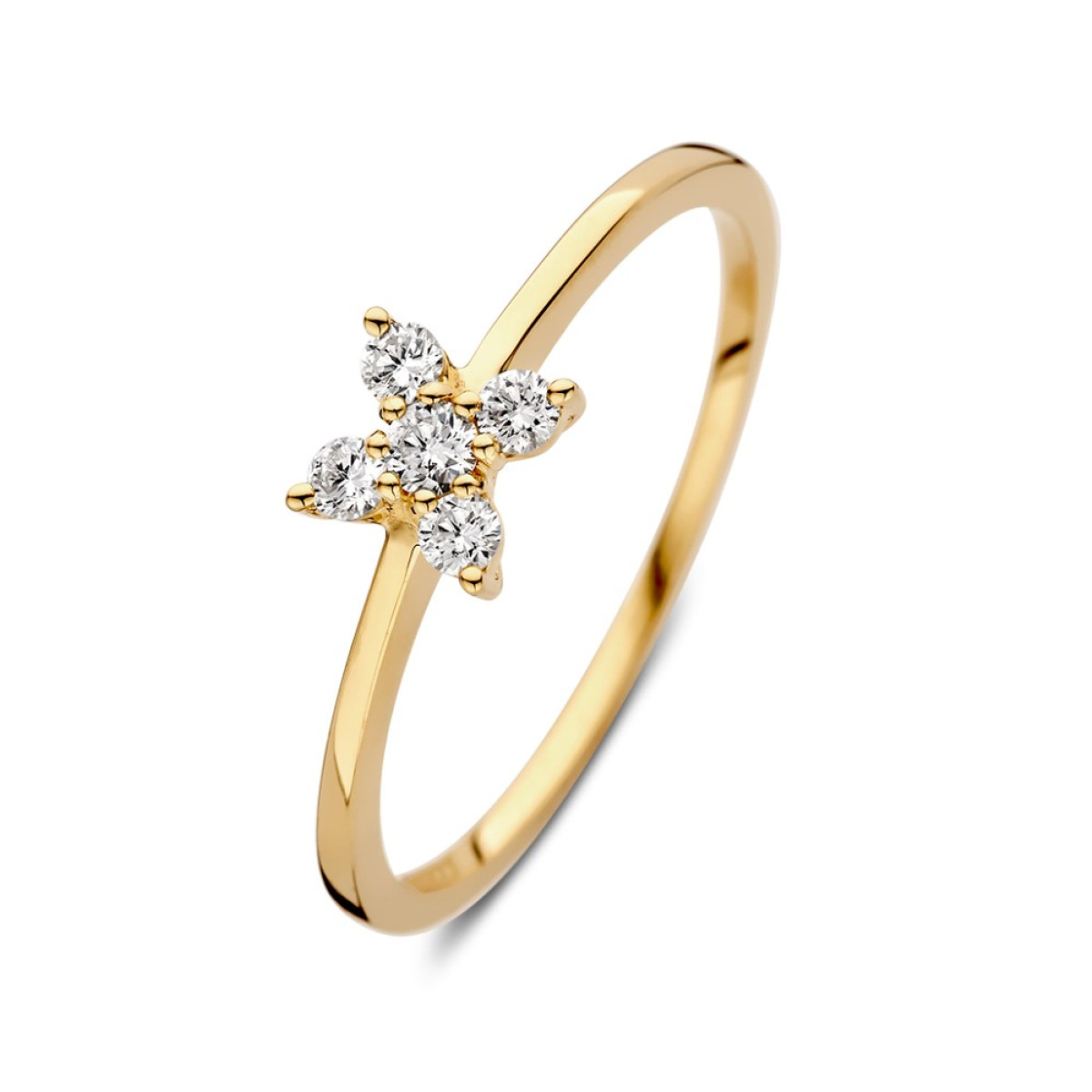 14-karaat gouden ring met bloem en 5 diamanten 0.17 crt