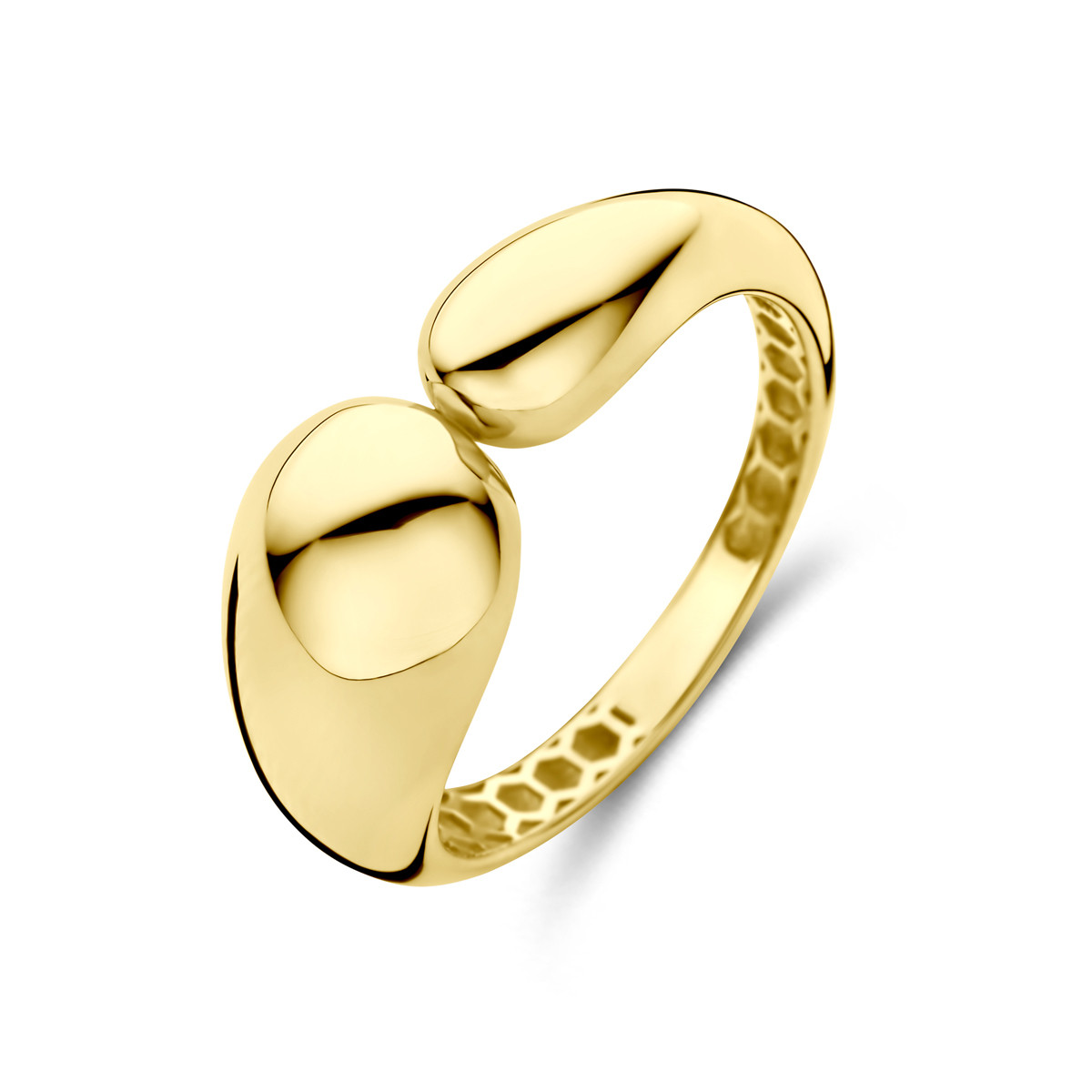 14-karaat gouden ring met bolle uiteinden glanzend 9 mm breed