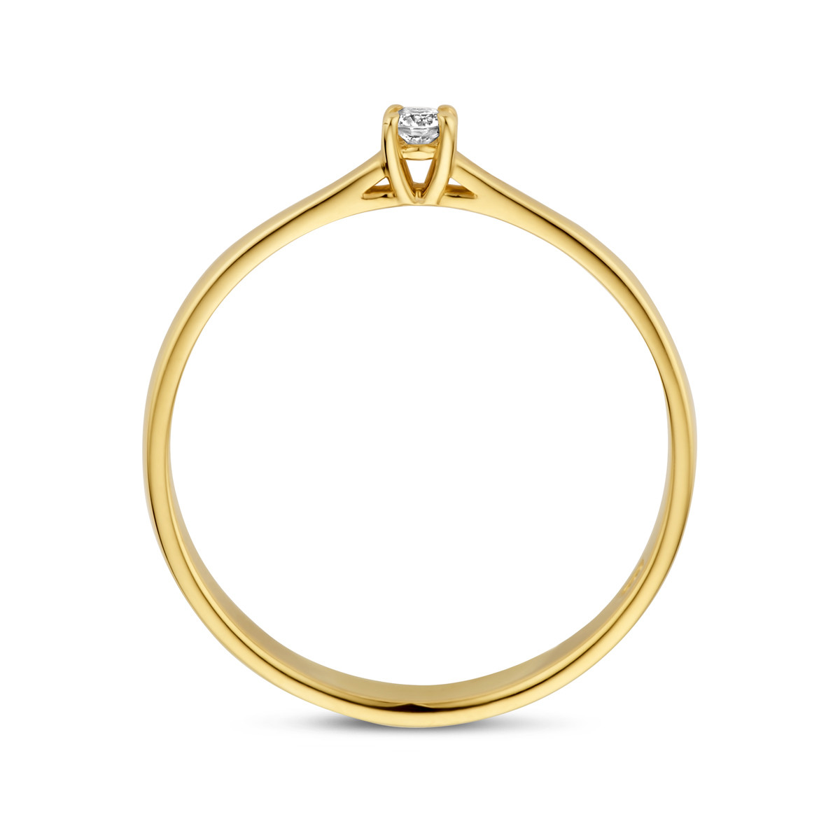 14-karaat gouden ring met briljant geslepen 0.05 crt diamant 2.5 mm breed