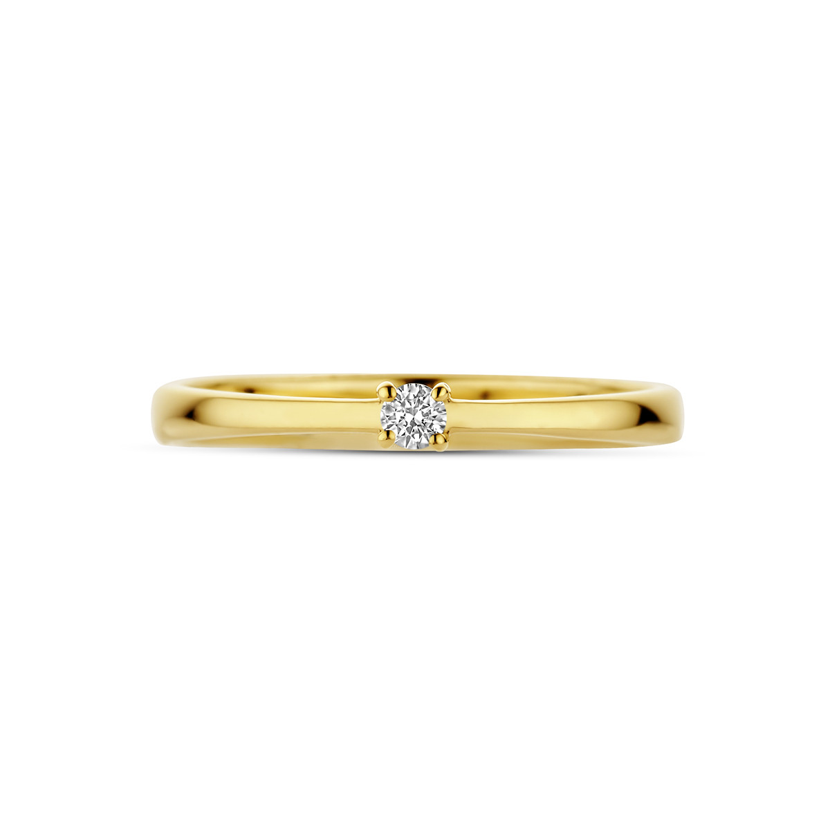 14-karaat gouden ring met briljant geslepen 0.05 crt diamant 2.5 mm breed