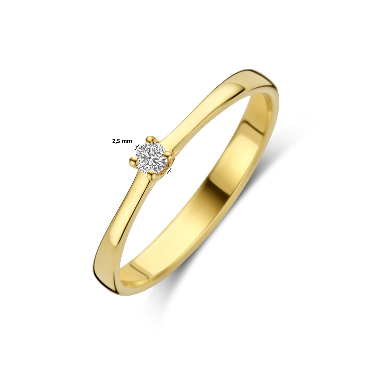 14-karaat gouden ring met briljant geslepen 0.05 crt diamant 2.5 mm breed
