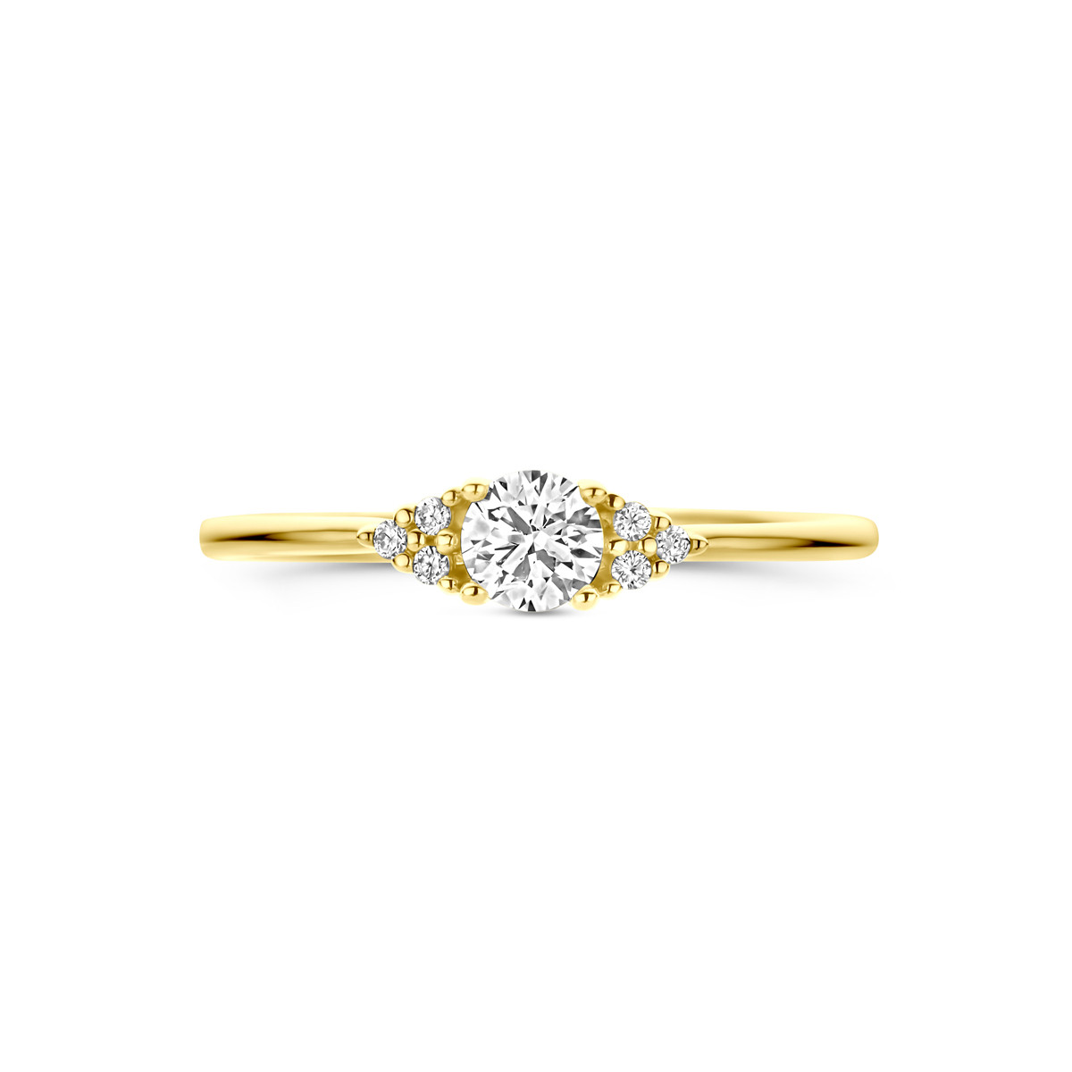 14-karaat gouden ring met briljant geslepen diamanten 0.28 crt 4 mm breed