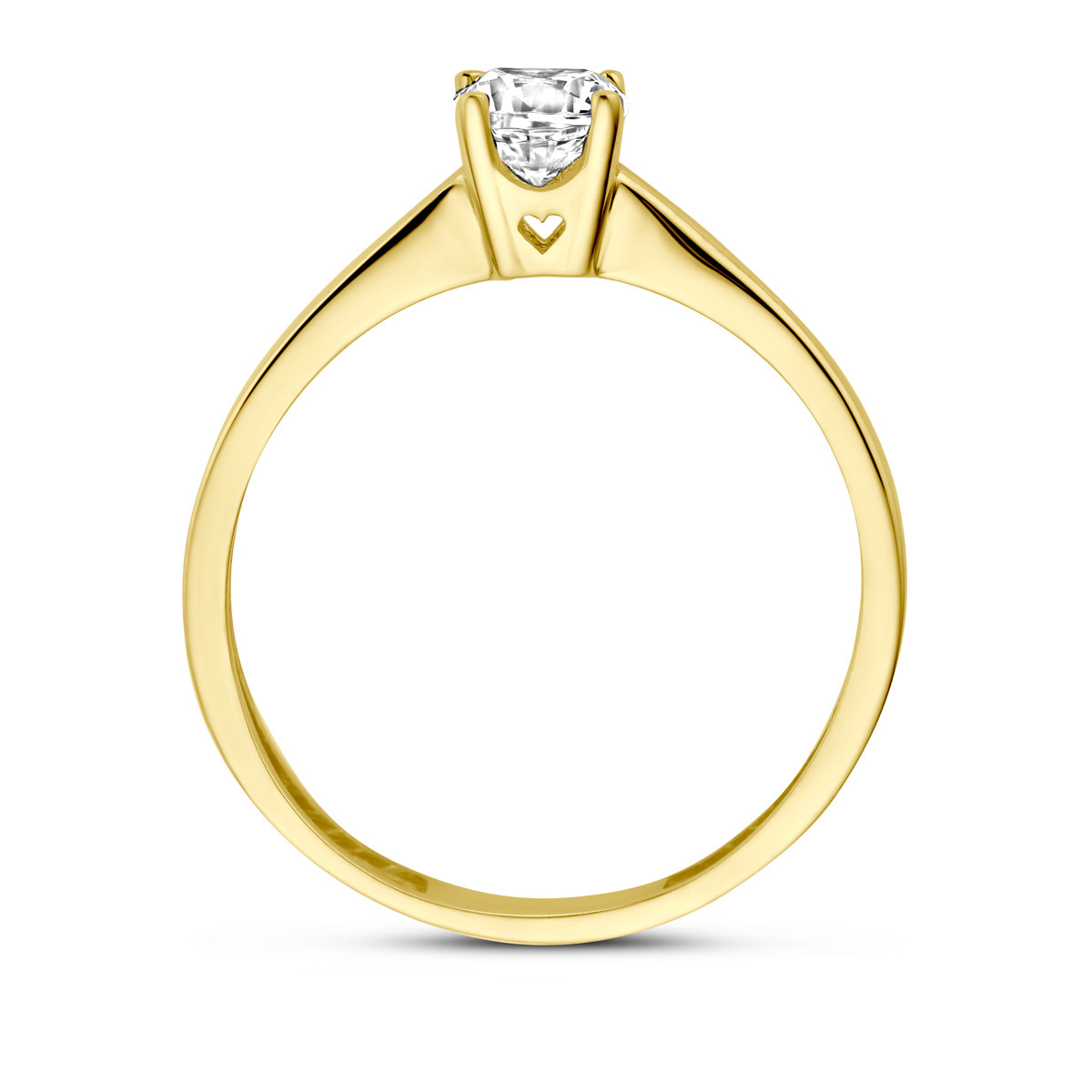 14-karaat gouden ring met briljant geslepen zirkonia 4.5 mm breed