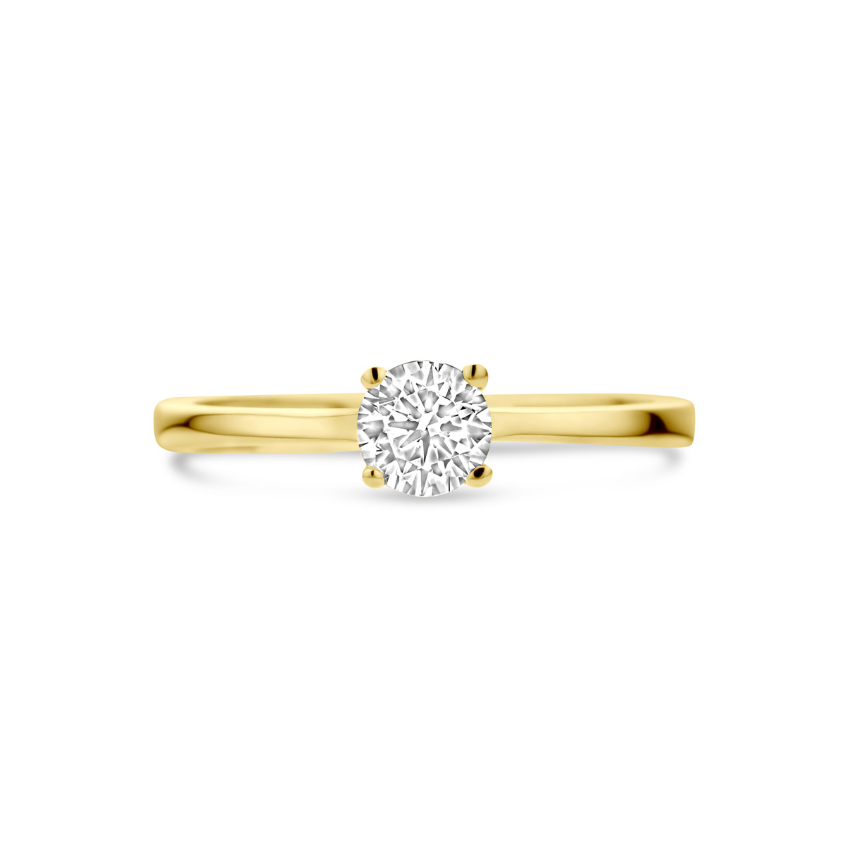 14-karaat gouden ring met briljant geslepen zirkonia 4.5 mm breed