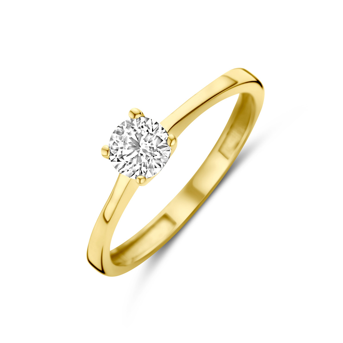 14-karaat gouden ring met briljant geslepen zirkonia 4.5 mm breed