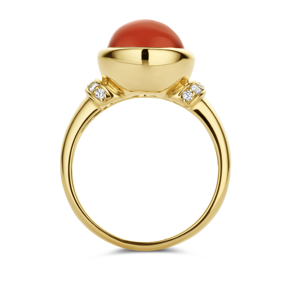 14-karaat gouden ring met carneool en diamanten 0.08 crt
