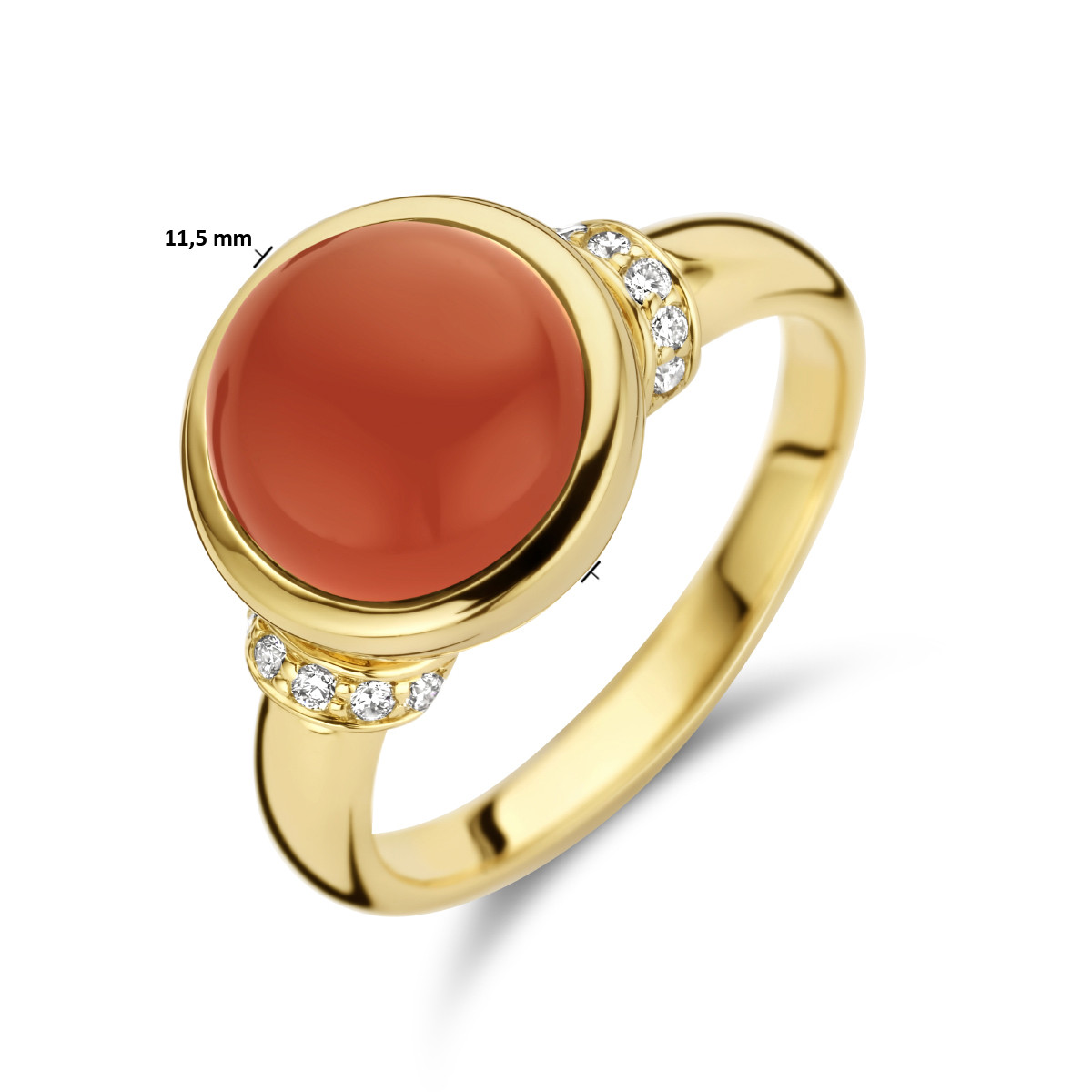 14-karaat gouden ring met carneool en diamanten 0.08 crt