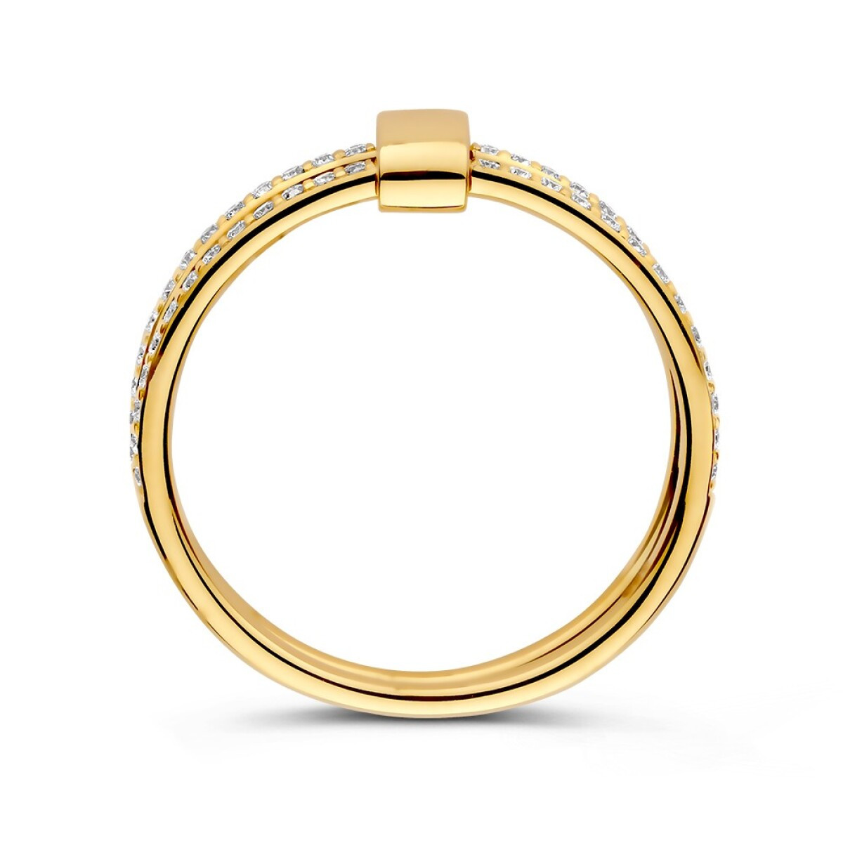 14-karaat gouden ring met diamanten 0.28 crt en rechthoekig element 5.2 mm breed