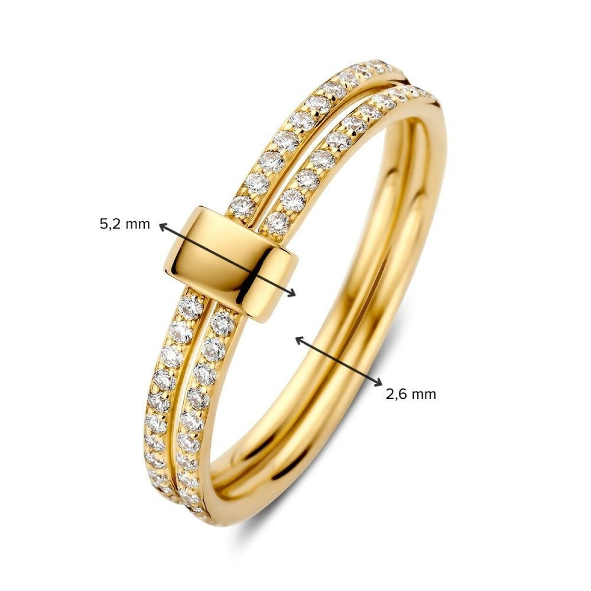 14-karaat gouden ring met diamanten 0.28 crt en rechthoekig element 5.2 mm breed