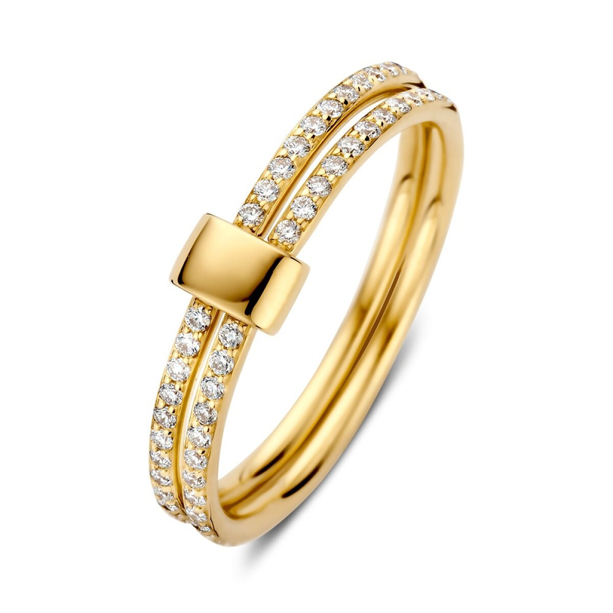 14-karaat gouden ring met diamanten 0.28 crt en rechthoekig element 5.2 mm breed