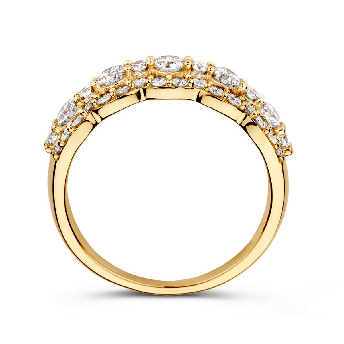 14-karaat gouden ring met diamanten 1.00 crt en drie golvende banen
