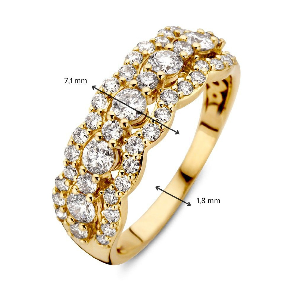 14-karaat gouden ring met diamanten 1.00 crt en drie golvende banen