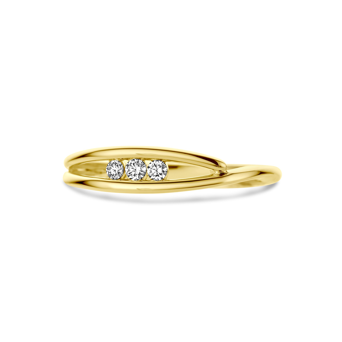 14-karaat gouden ring met drie diamanten 0.10 crt