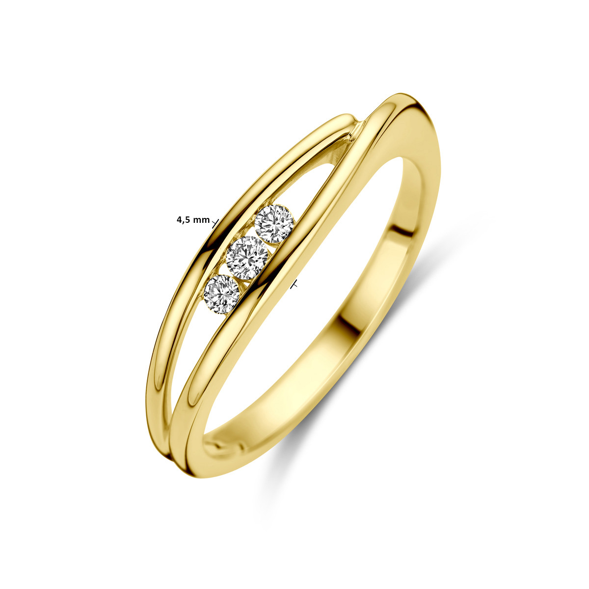 14-karaat gouden ring met drie diamanten 0.10 crt
