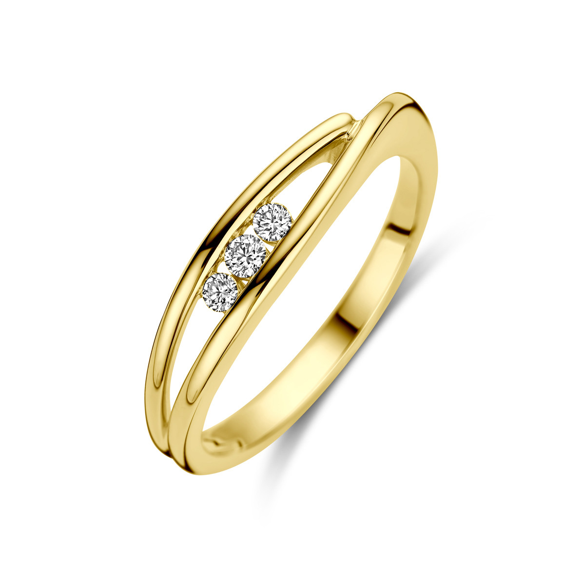 14-karaat gouden ring met drie diamanten 0.10 crt