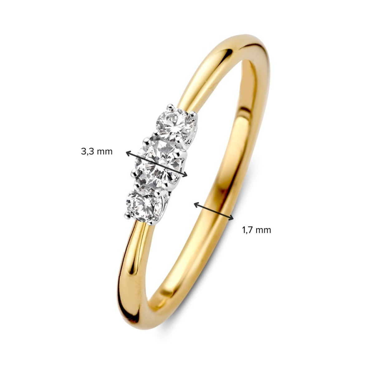 14-karaat gouden ring met drie diamanten 0.24 crt