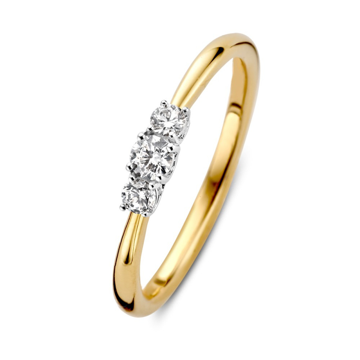 14-karaat gouden ring met drie diamanten 0.24 crt