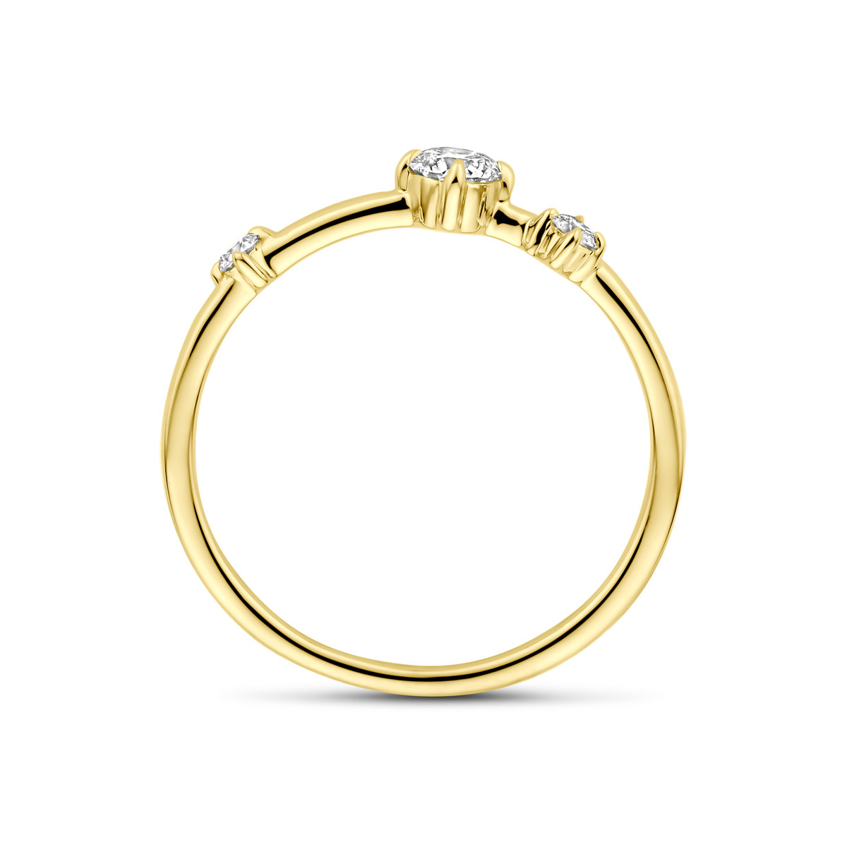 14-karaat gouden ring met drie lab grown diamanten 0.25 crt 4.5 mm breed
