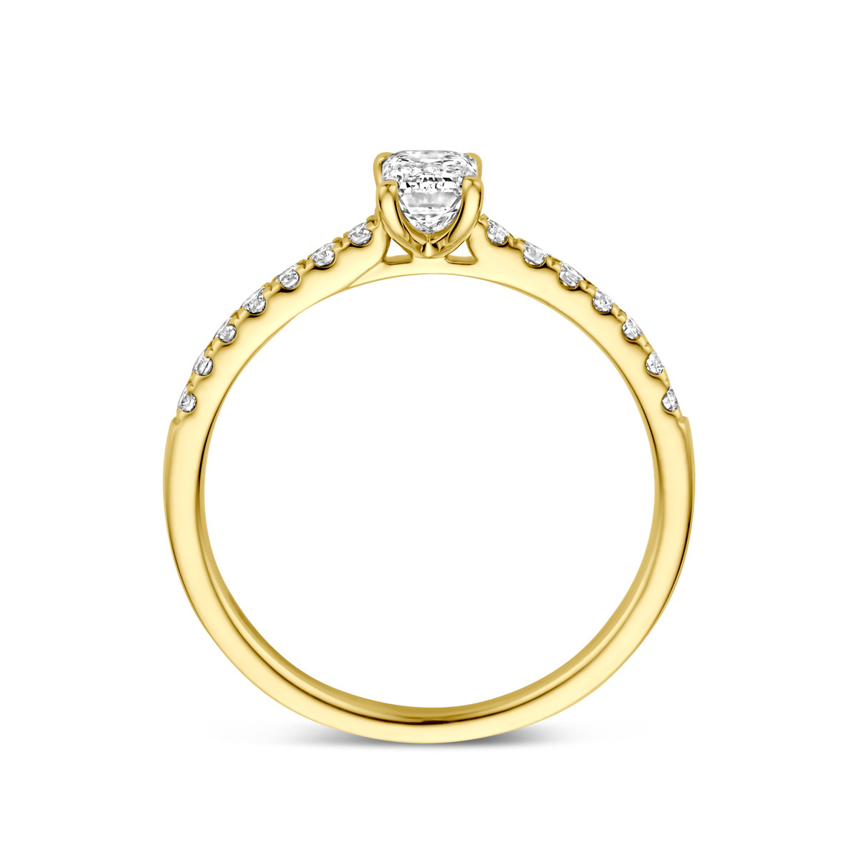 14-karaat gouden ring met emerald cut lab grown diamant 0.58 crt 4 mm breed
