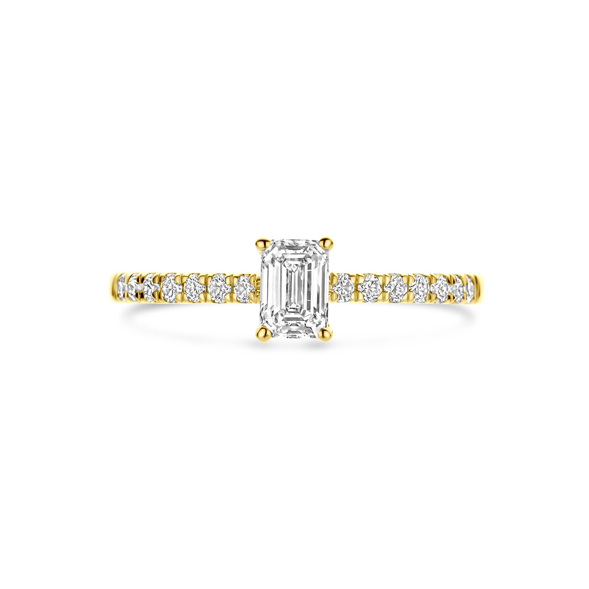 14-karaat gouden ring met emerald cut lab grown diamant 0.58 crt 4 mm breed
