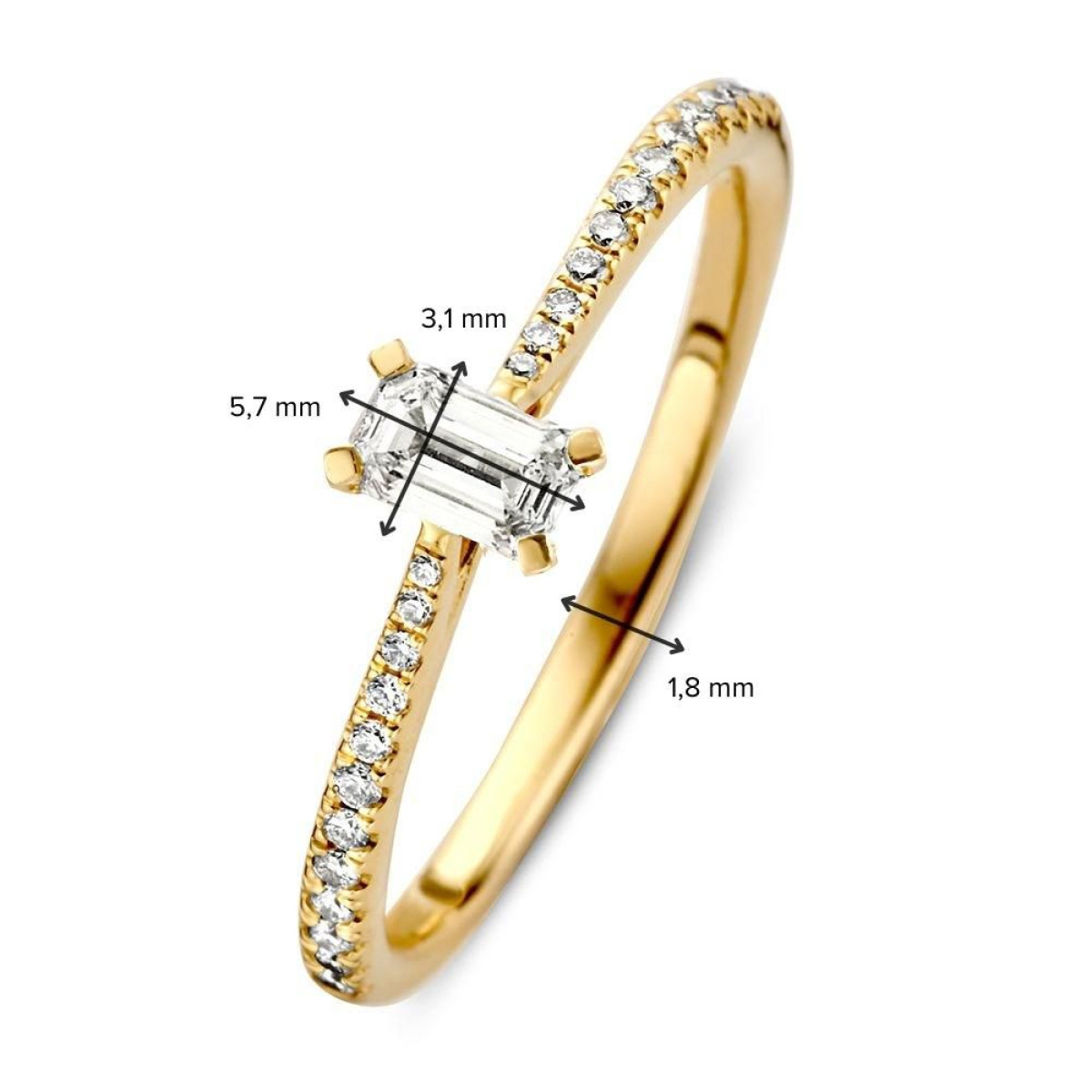 14-karaat gouden ring met emerald en briljant geslepen diamanten 0.42 crt