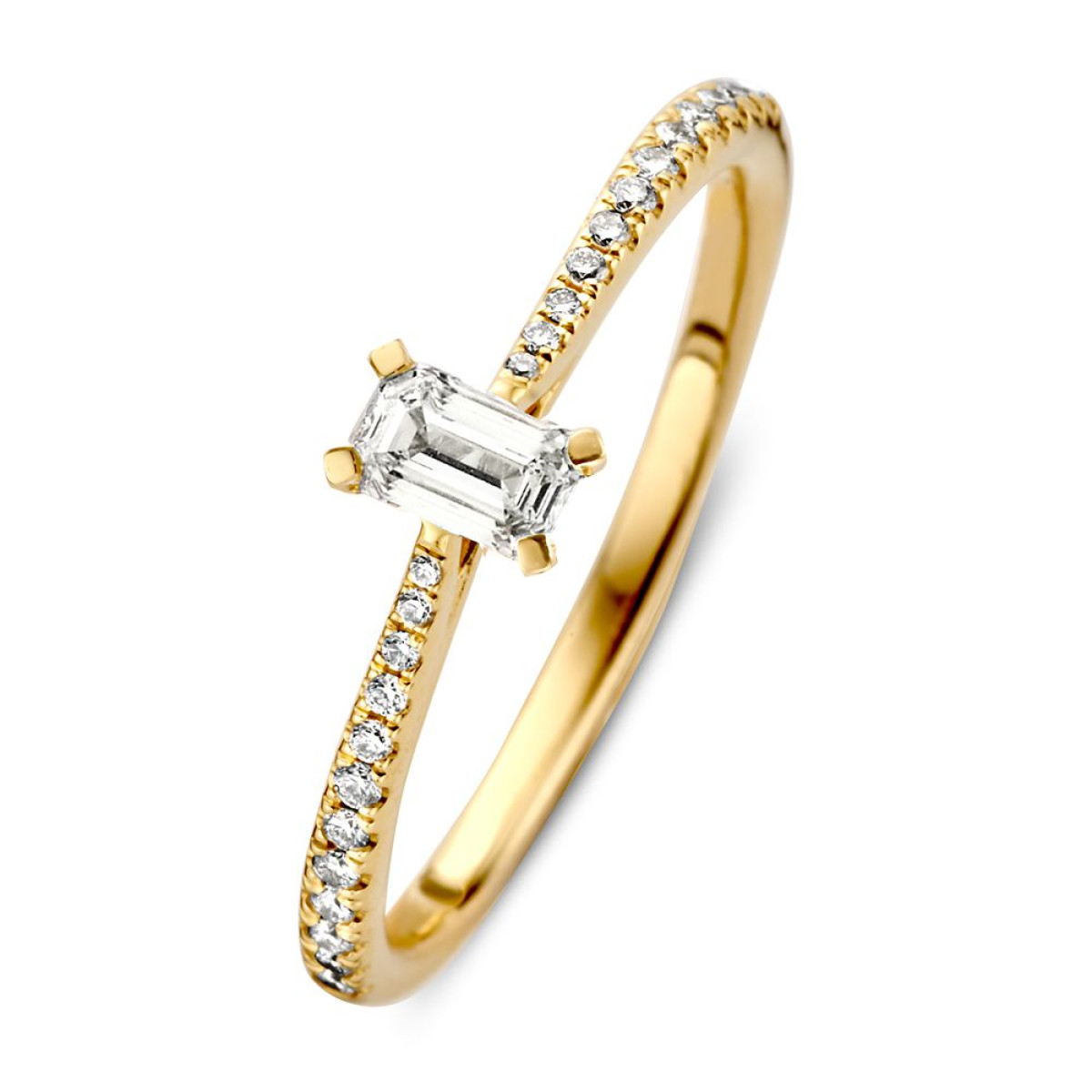 14-karaat gouden ring met emerald en briljant geslepen diamanten 0.42 crt
