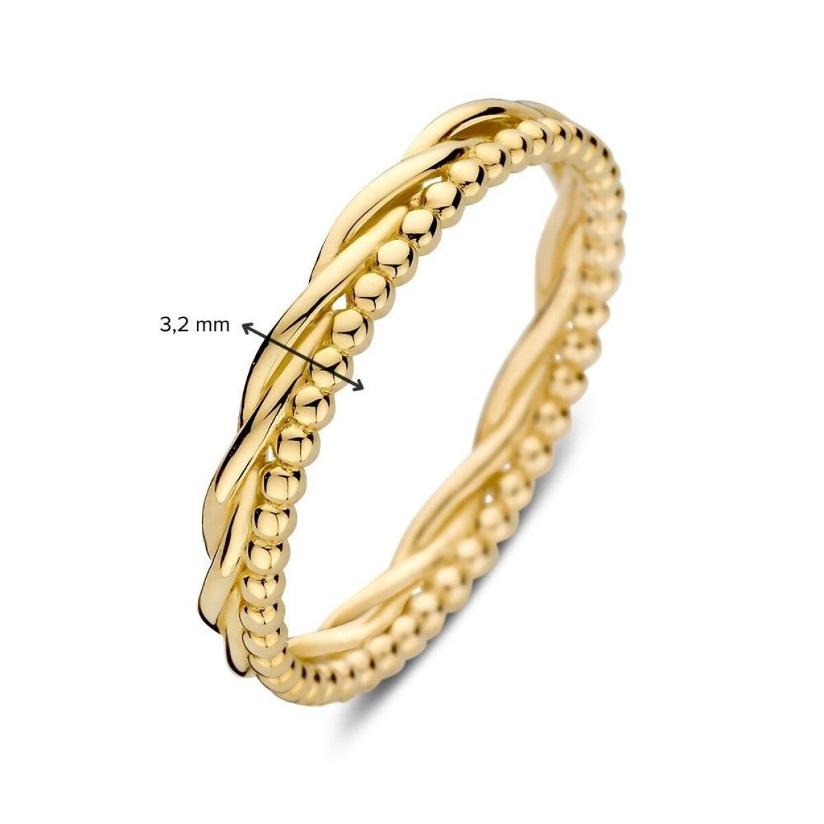 14-karaat gouden ring met gedraaide band en bolletjespatroon 3.2 mm breed