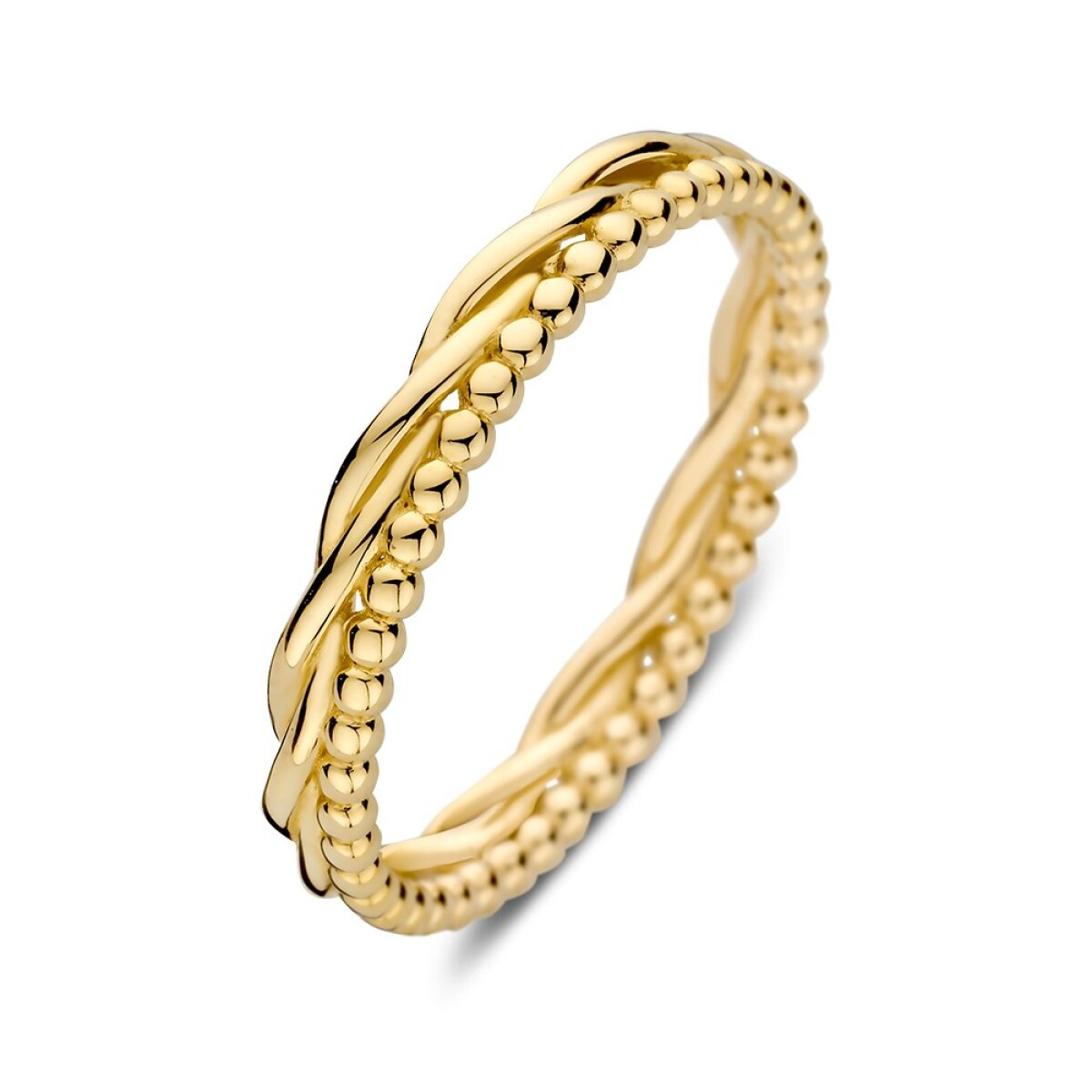 14-karaat gouden ring met gedraaide band en bolletjespatroon 3.2 mm breed