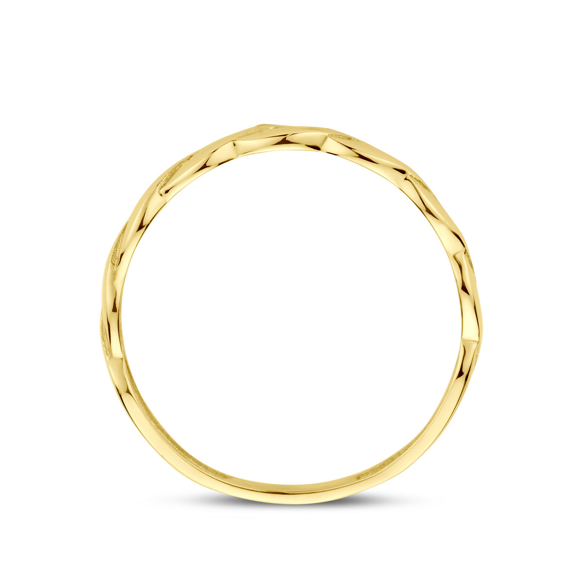 14-karaat gouden ring met glanzend gevlochten patroon 3.5 mm breed