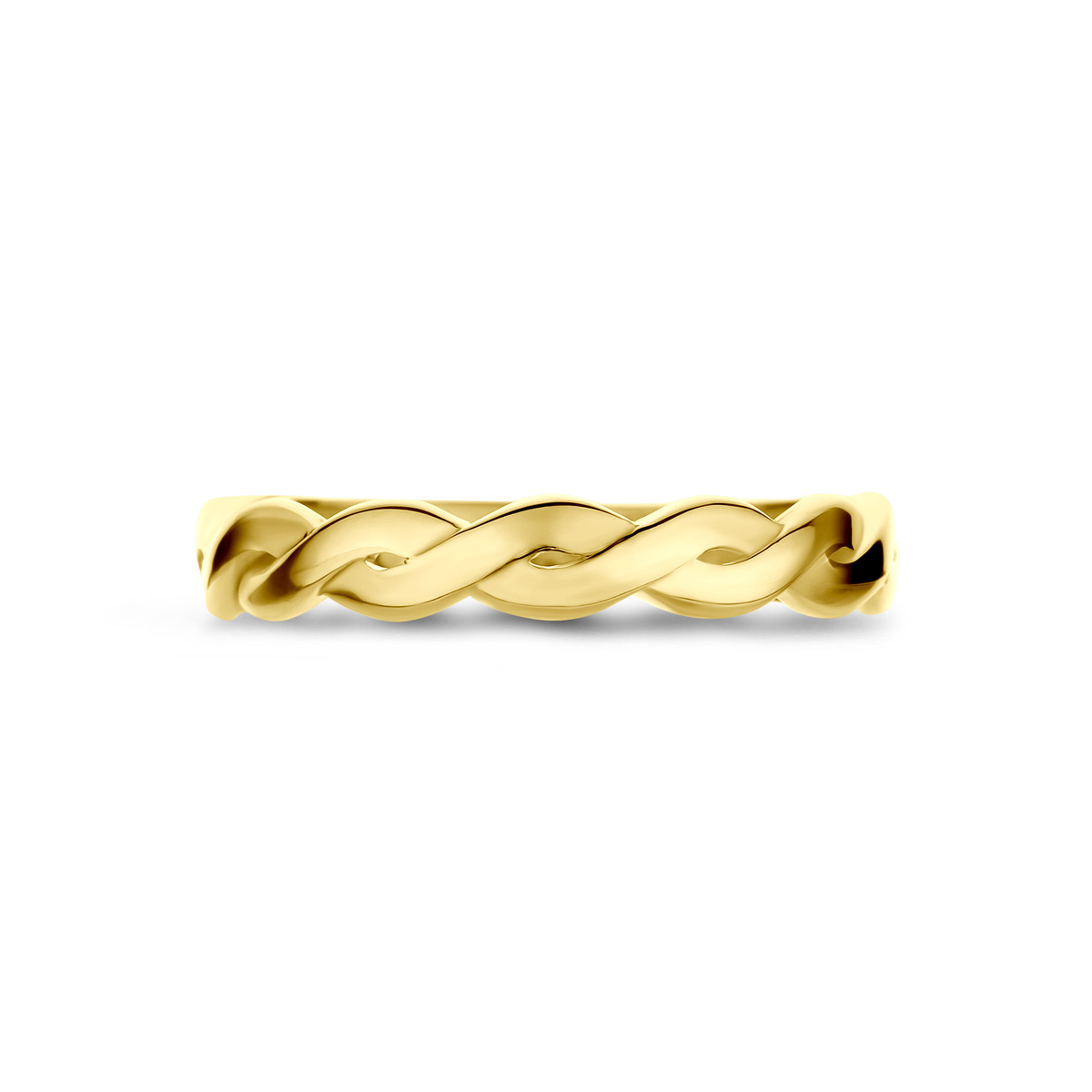 14-karaat gouden ring met glanzend gevlochten patroon 3.5 mm breed