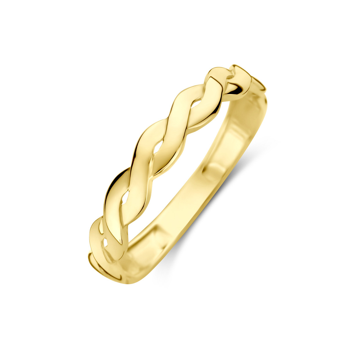 14-karaat gouden ring met glanzend gevlochten patroon 3.5 mm breed