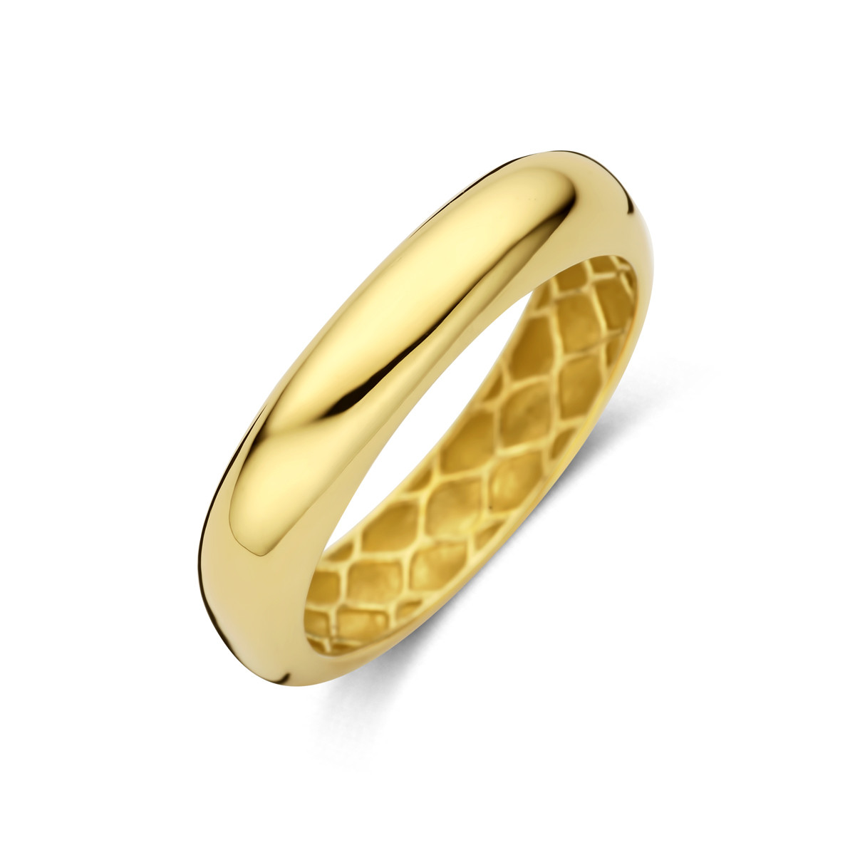 14-karaat gouden ring met glanzende afwerking en vloeiende vorm 4 mm breed