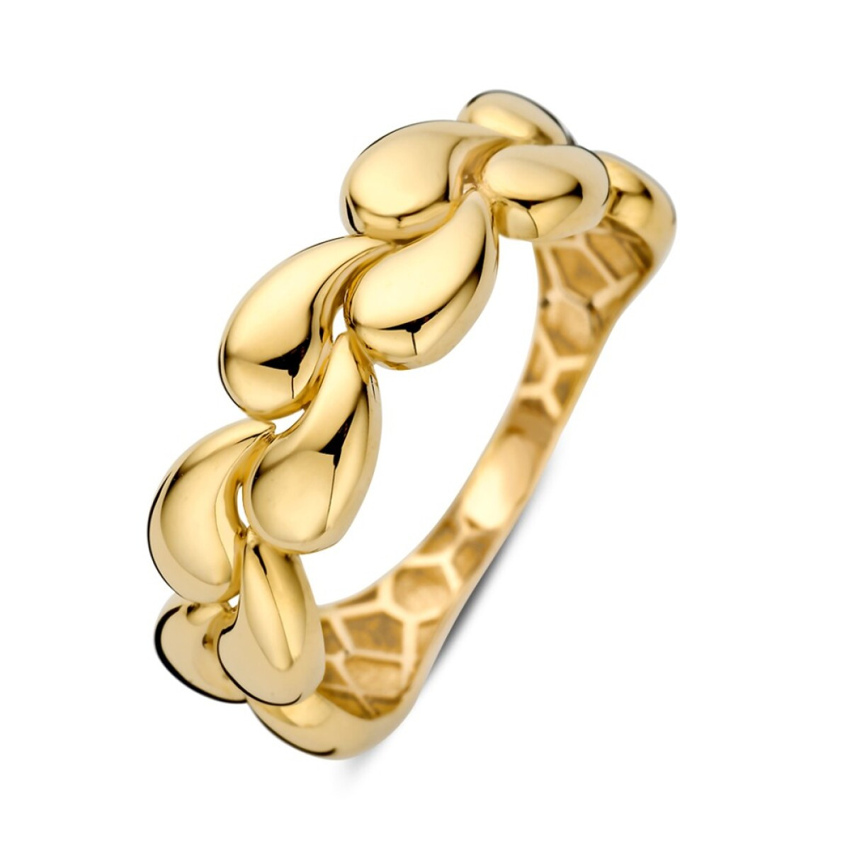 14-karaat gouden ring met glanzende druppelvormige elementen 6.6 mm breed