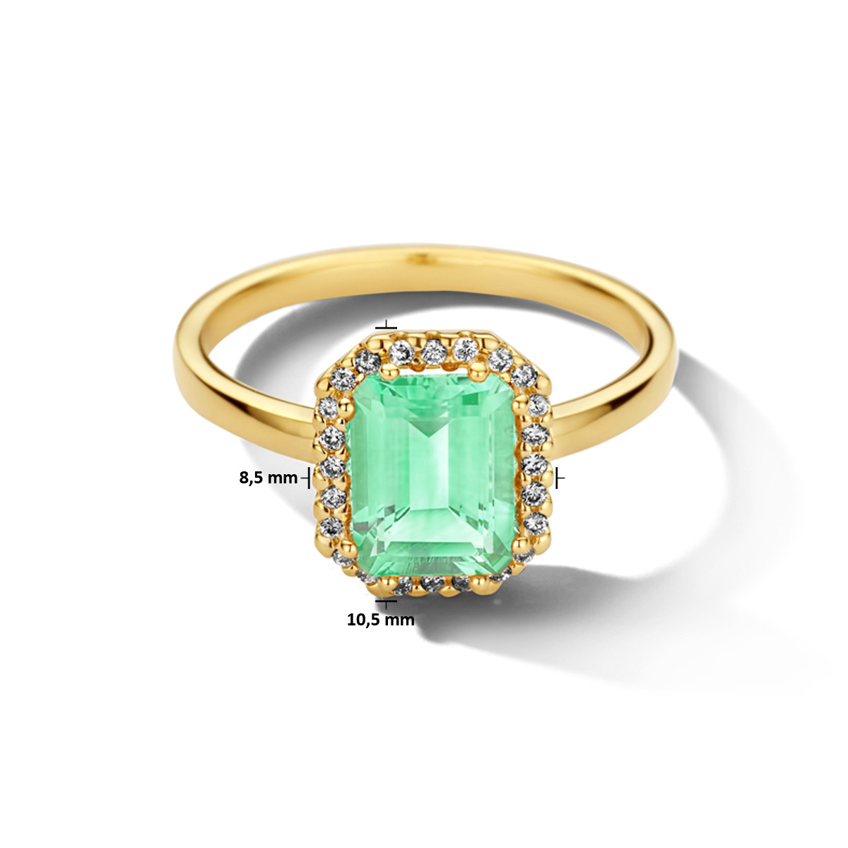 14-karaat gouden ring met groene amethist en diamanten
