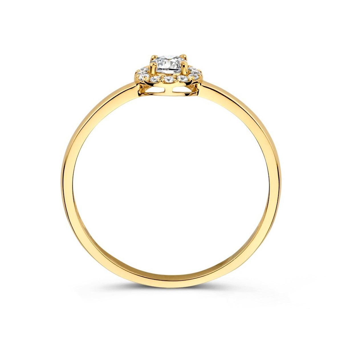 14-karaat gouden ring met halo van zirkonia van 6 mm