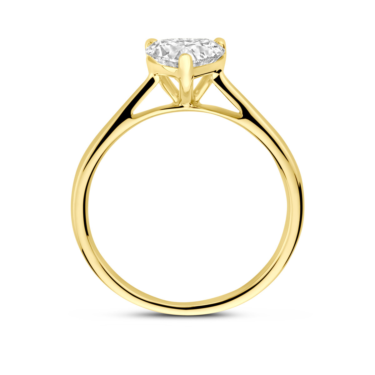 14-karaat gouden ring met hart lab grown diamant 1.00 crt 7 mm breed
