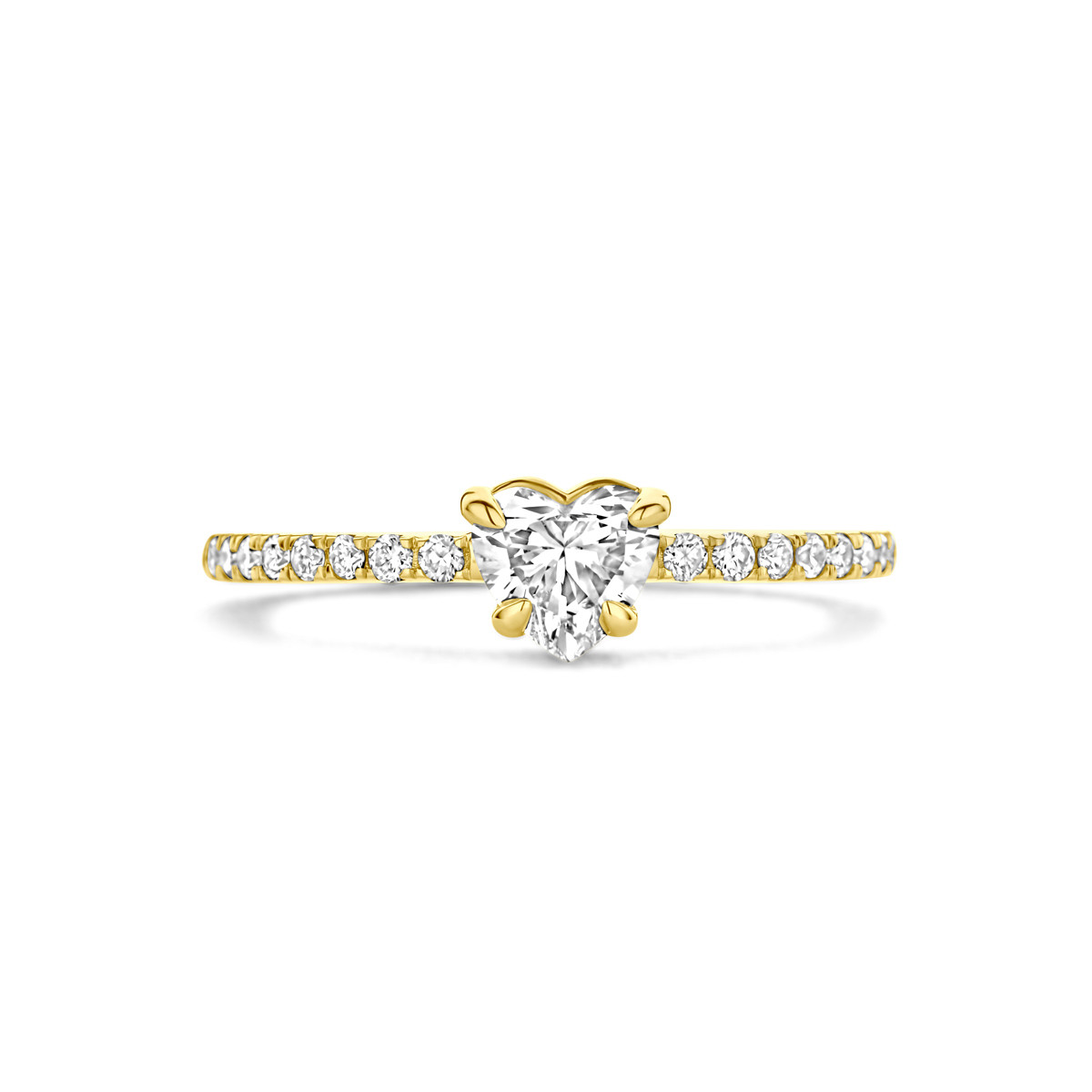 14-karaat gouden ring met hart lab grown diamant en rij 0.665 crt 5.5 mm breed